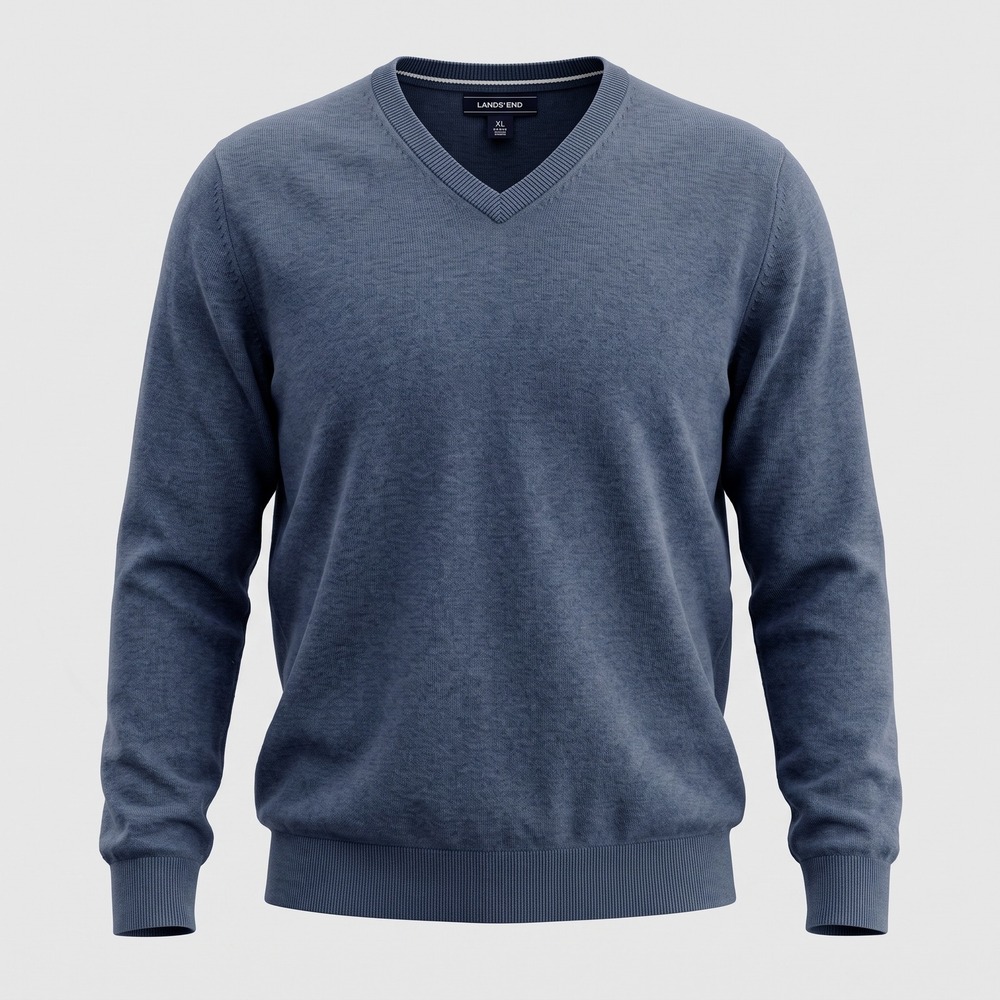 Lands' End Mens XL Navy Blue Sweater Supima Cotton V-Neck Pullover Classic Knit